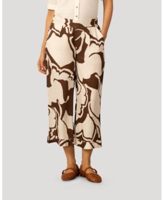 Women's Printed Linen Blend Pull On Crop Pant