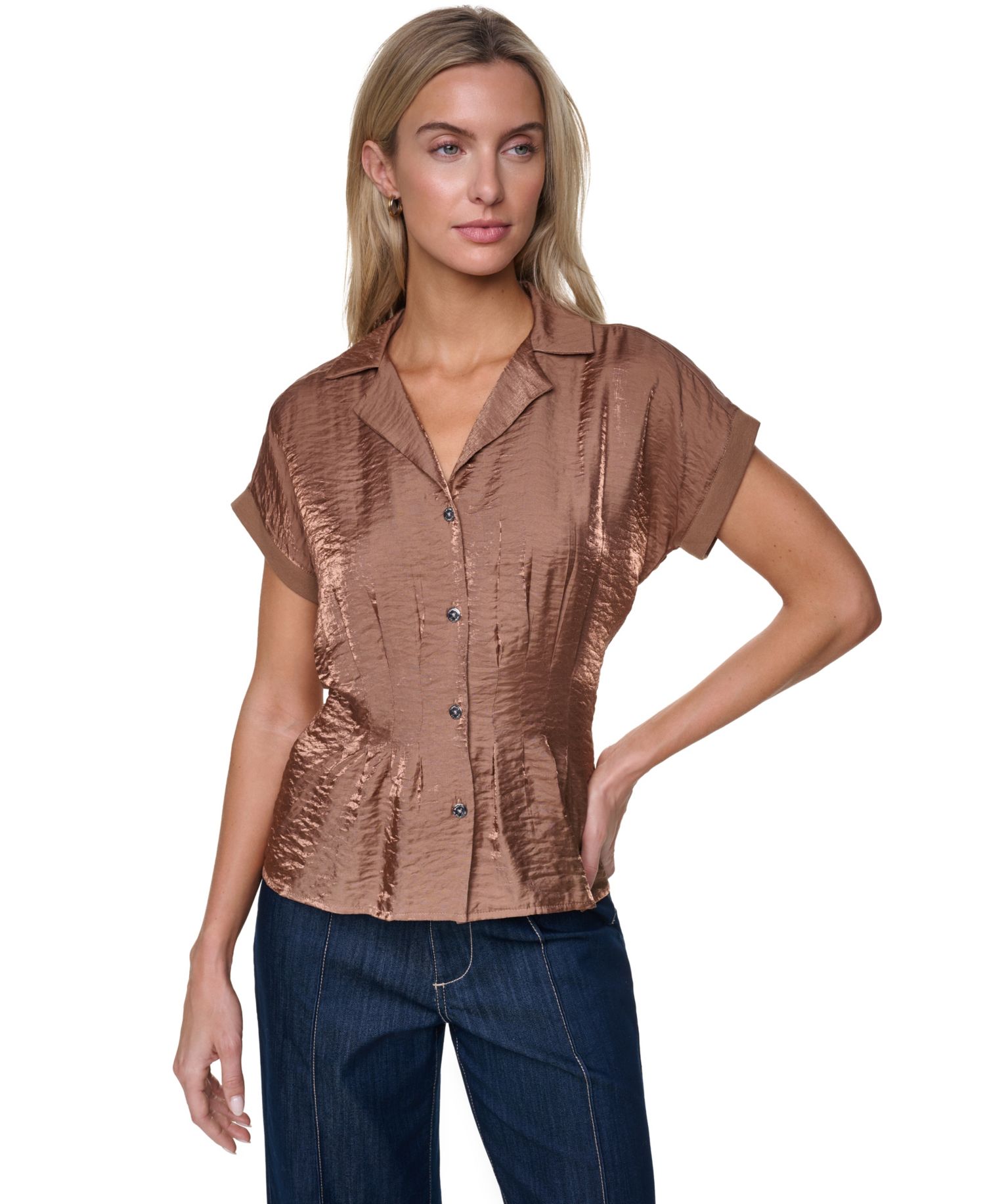 Women's Short-Sleeve Pleated Shirt