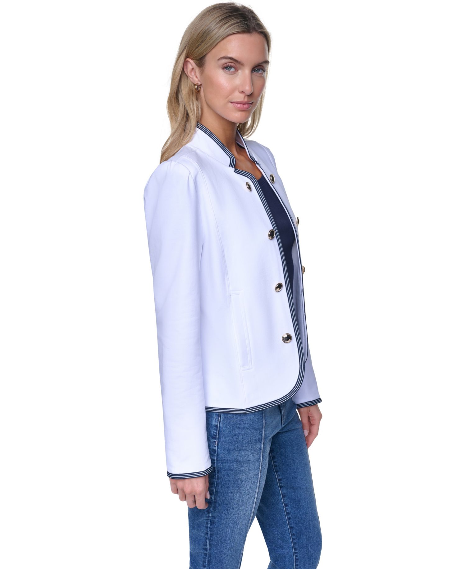 Women's Cotton-Blend Band Collar Captain Jacket