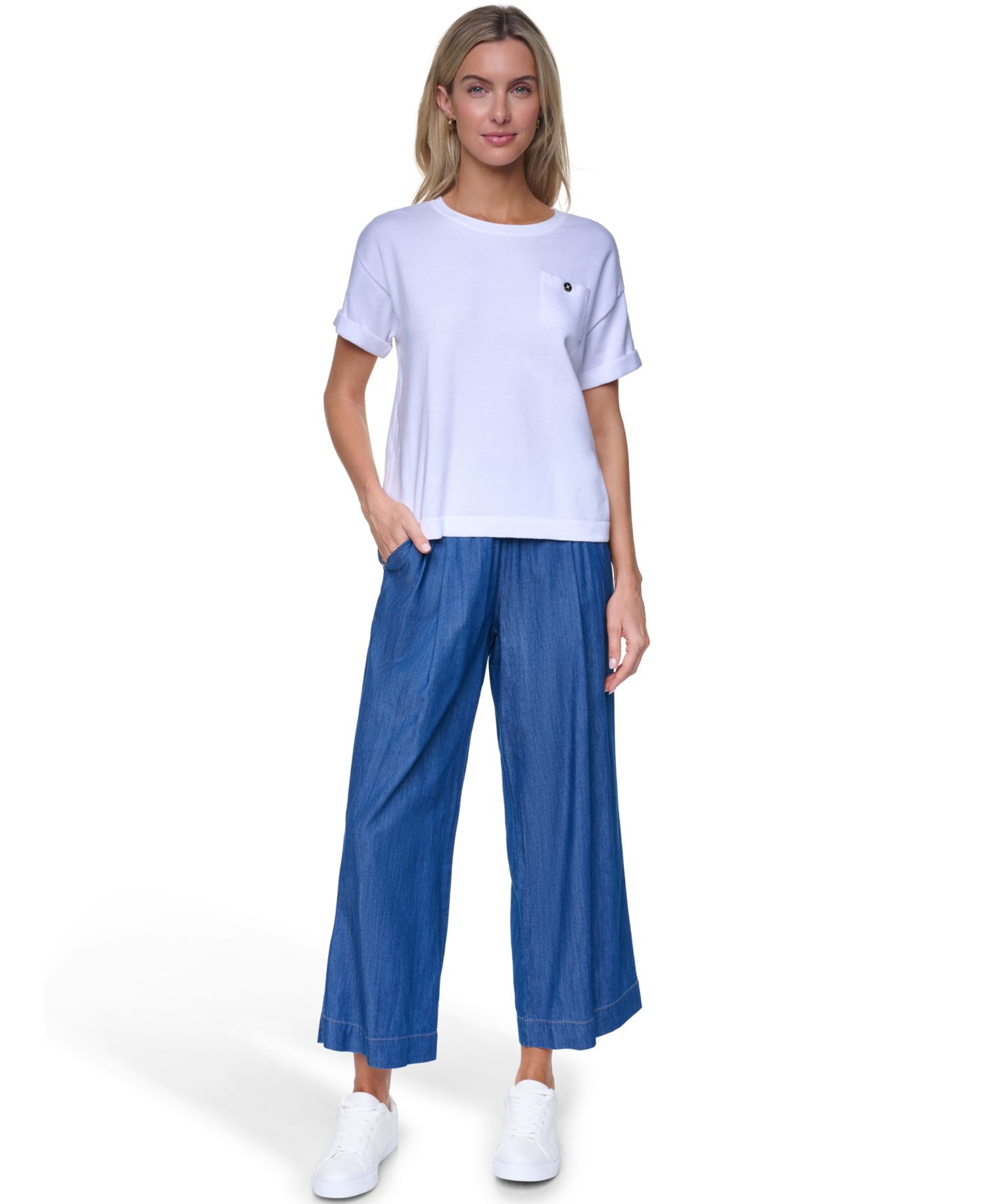 Women's Cotton Crewneck Short-Sleeve Sweater