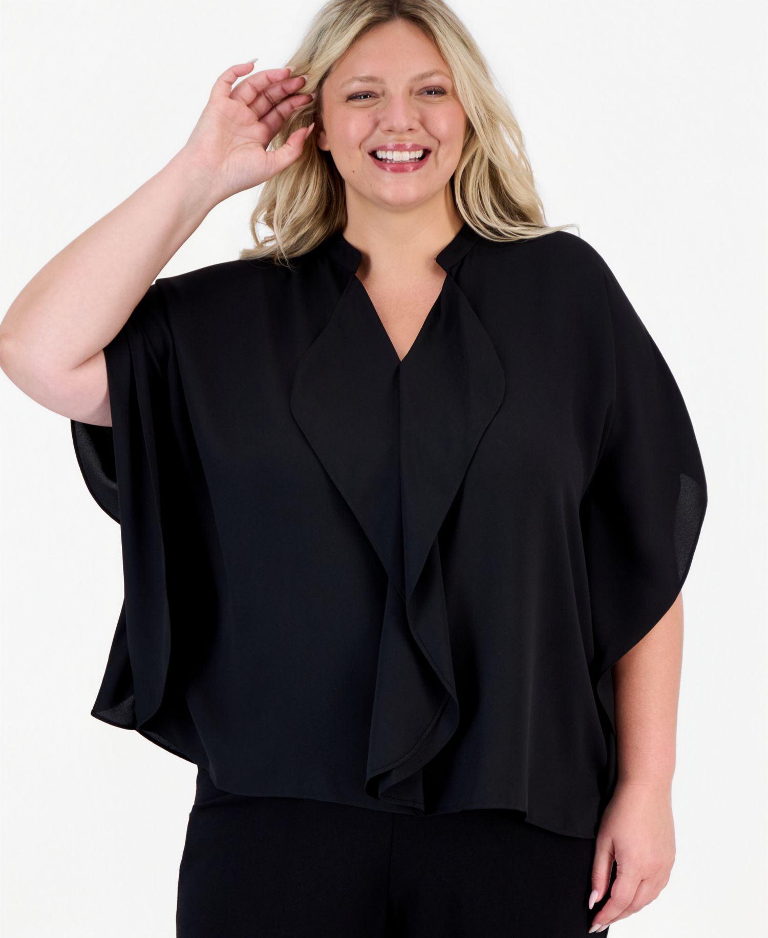 Plus Size Split-Neck Ruffle-Front Dolman-Sleeve Blouse