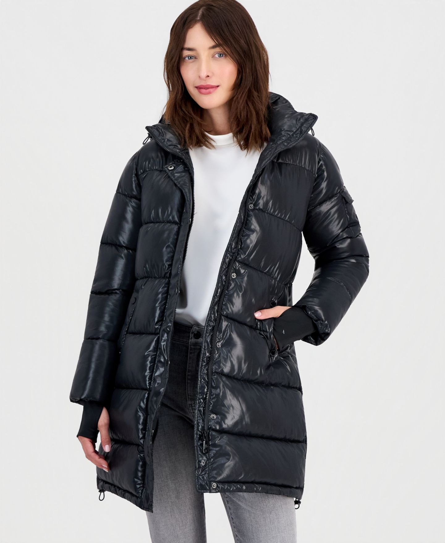 Женская куртка Steve Madden Hooded Puffer Coat, Created for Macy's, цвет: Чёрный — фото 3