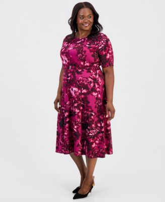 belted pleated flare dress Womens Office Business Work Belted Peplum Pleated A-line Fit and Flare Dress