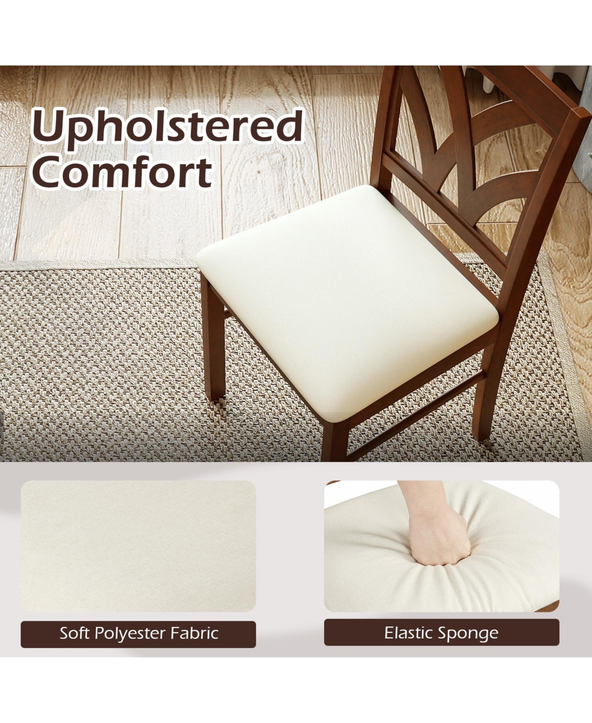 Slickblue Wooden Dining Chairs Set of 2 with Padded Seat and Hollow Back