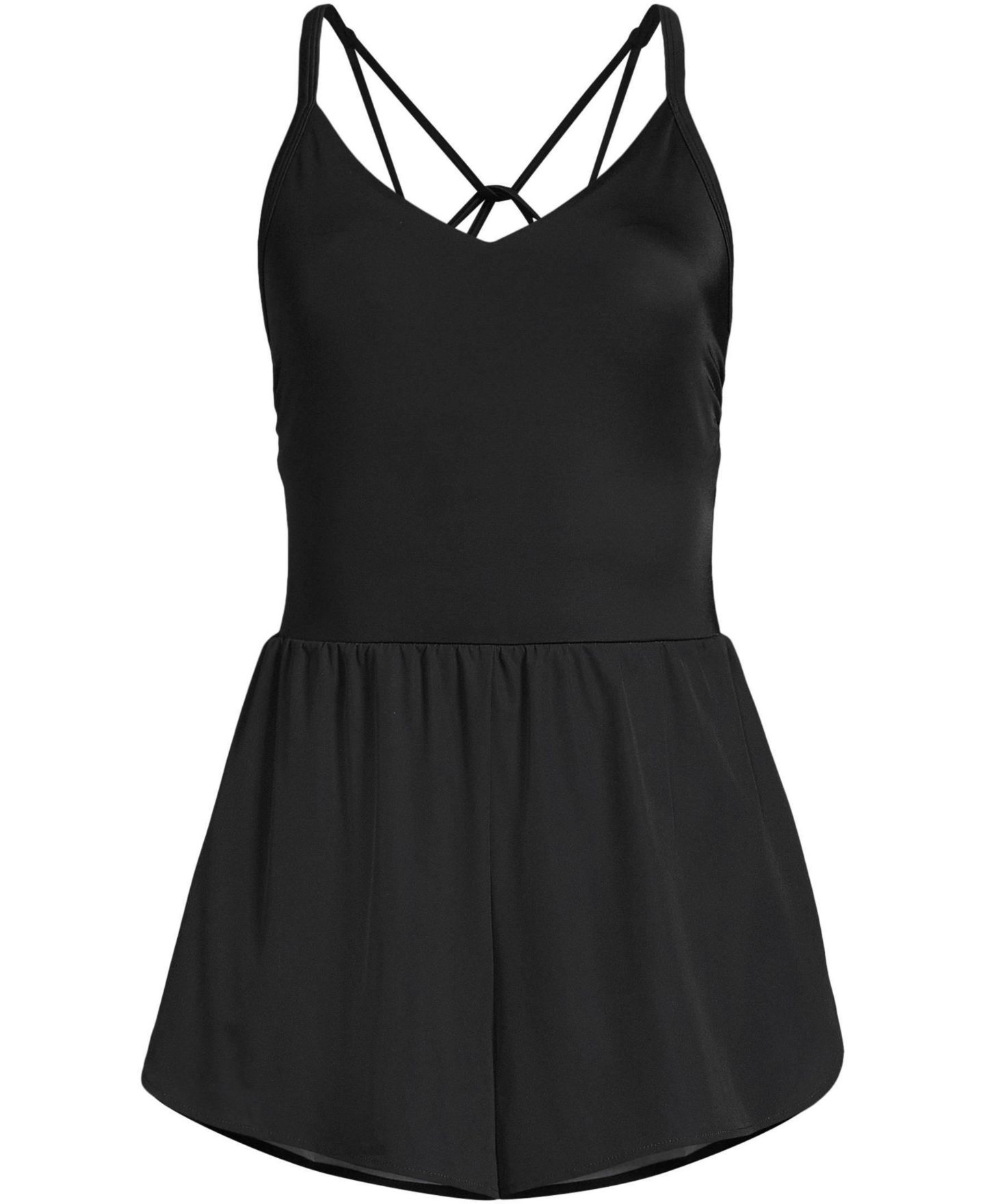 Женский комбинезон Lands' End Tugless V-Neck Strappy X-Back Swim Romper, цвет: Чёрный — фото 3