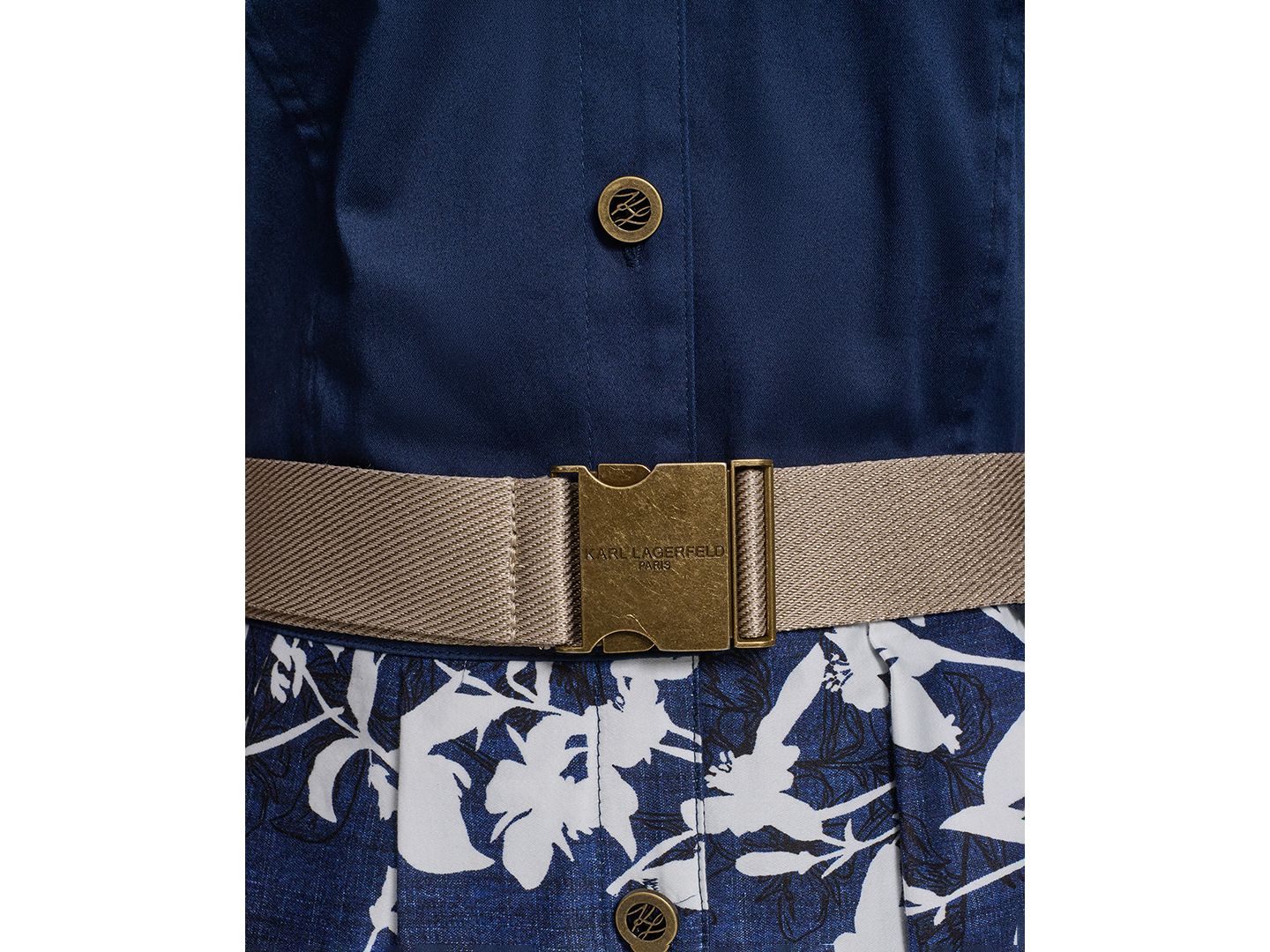 Женское платье KARL LAGERFELD PARIS Petite Collared Neck Belted, цвет: Тёмно-синий / Белый — фото 3