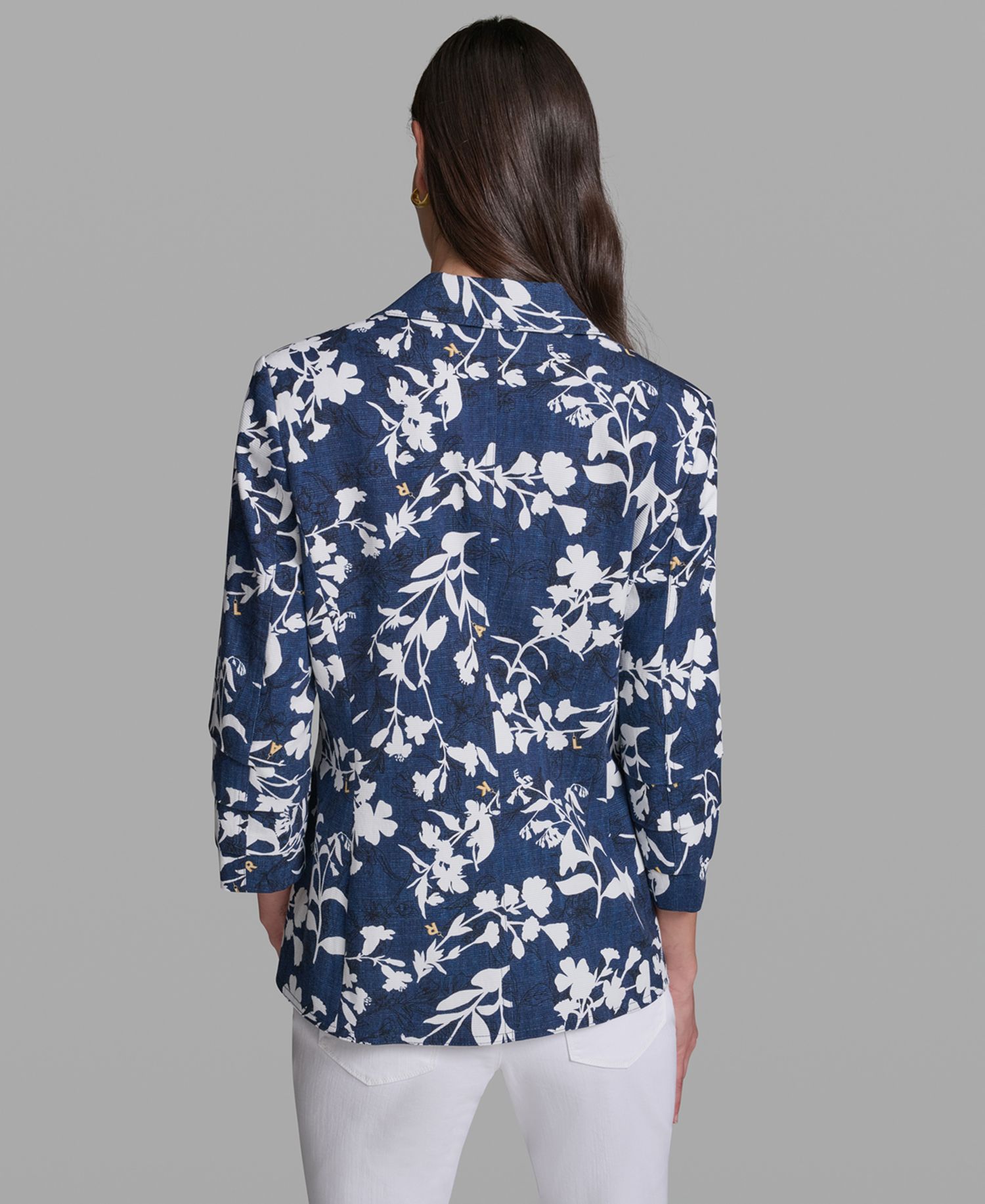Petite Printed Collared Neck Blazer