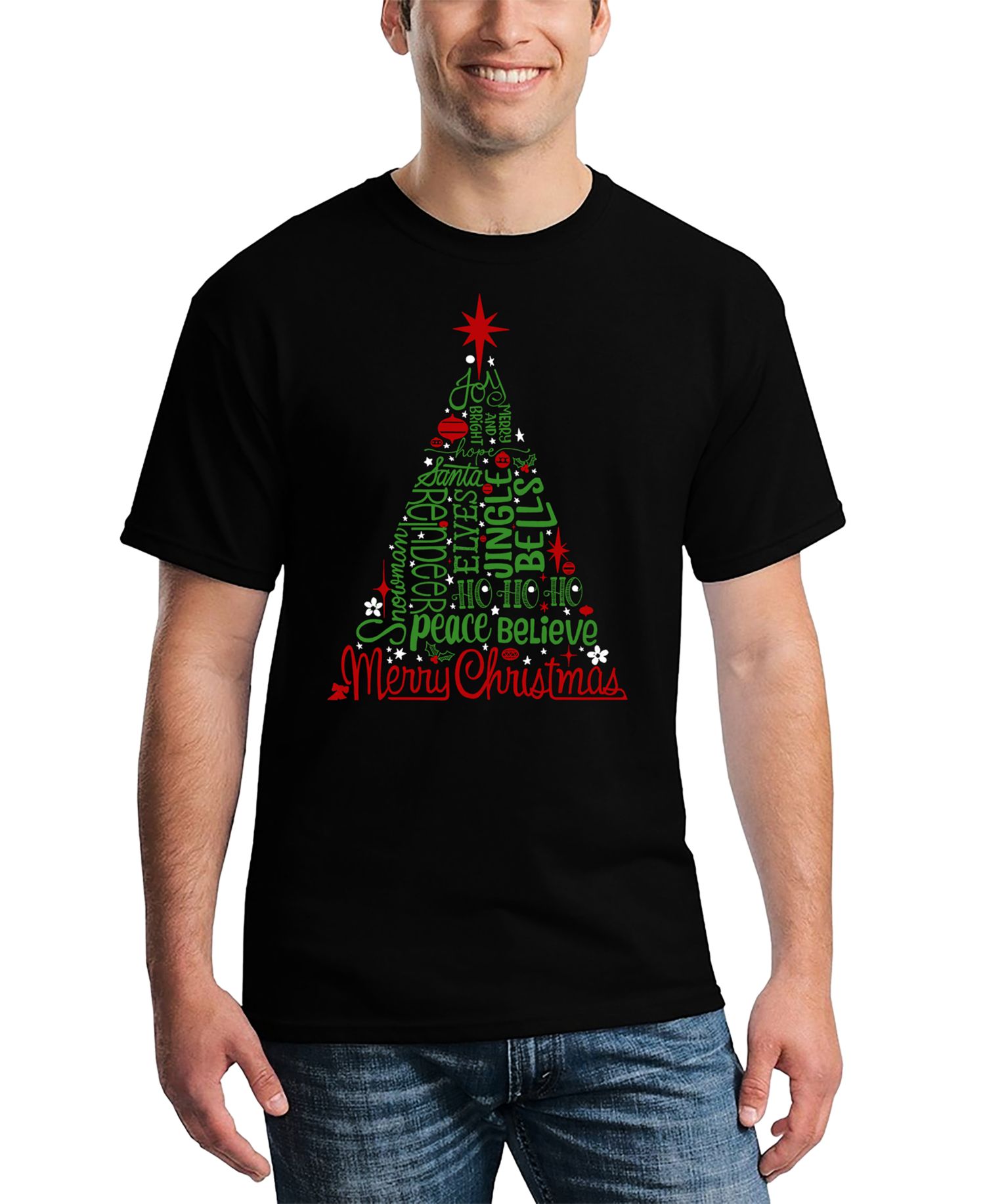 Men's Holiday Christmas Tree Word Art T-Shirt