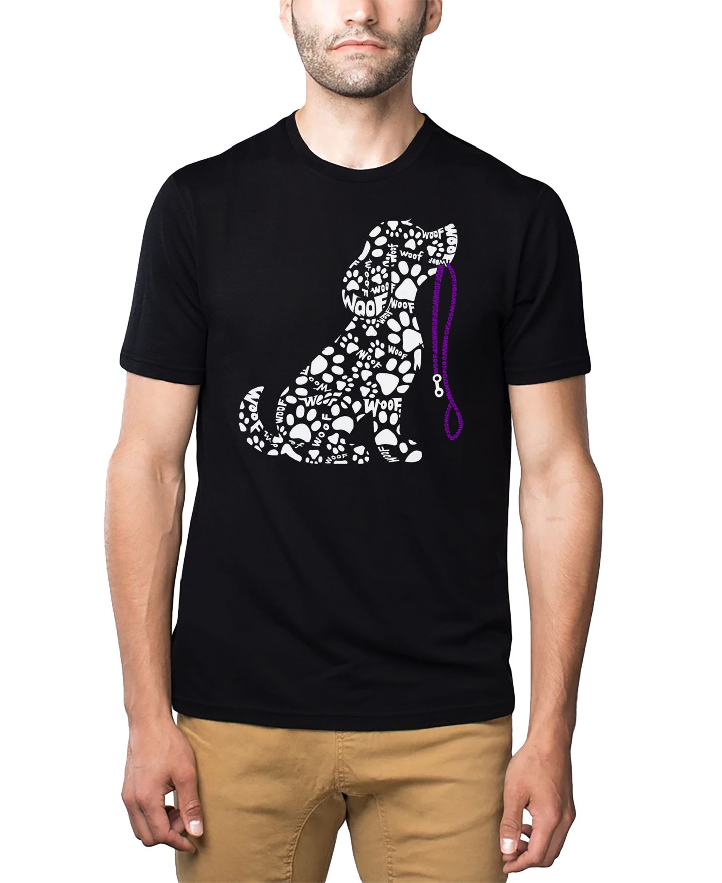 Мужская футболка LA Pop Art Dog Leash Word Art Cotton and Polyester Blend, цвет: Чёрный — фото 1