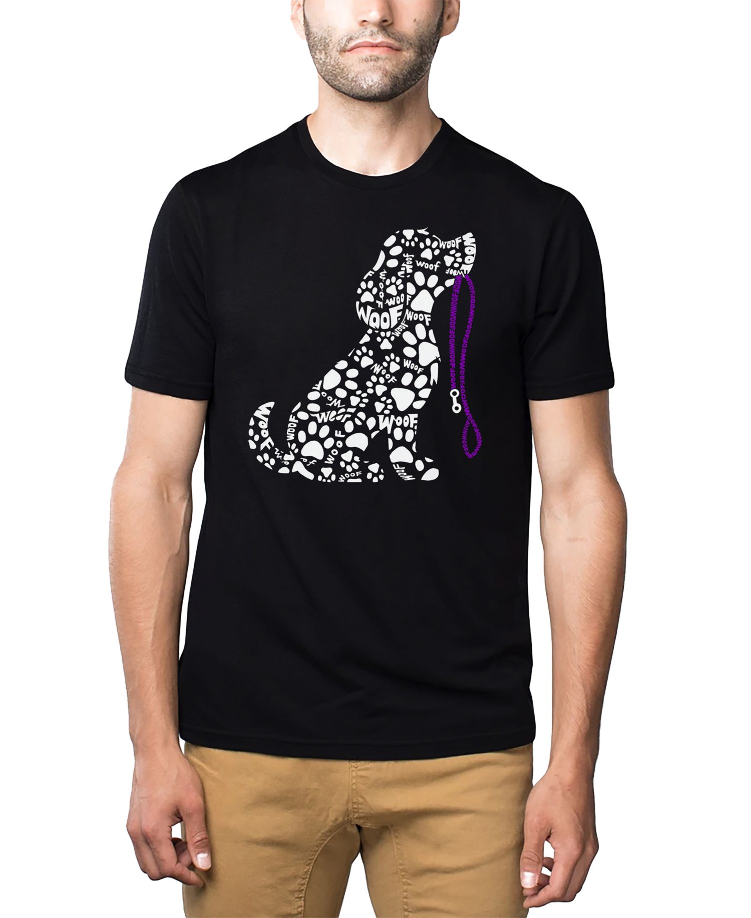 Men's Dog Leash Word Art Cotton and Polyester Blend T-Shirt