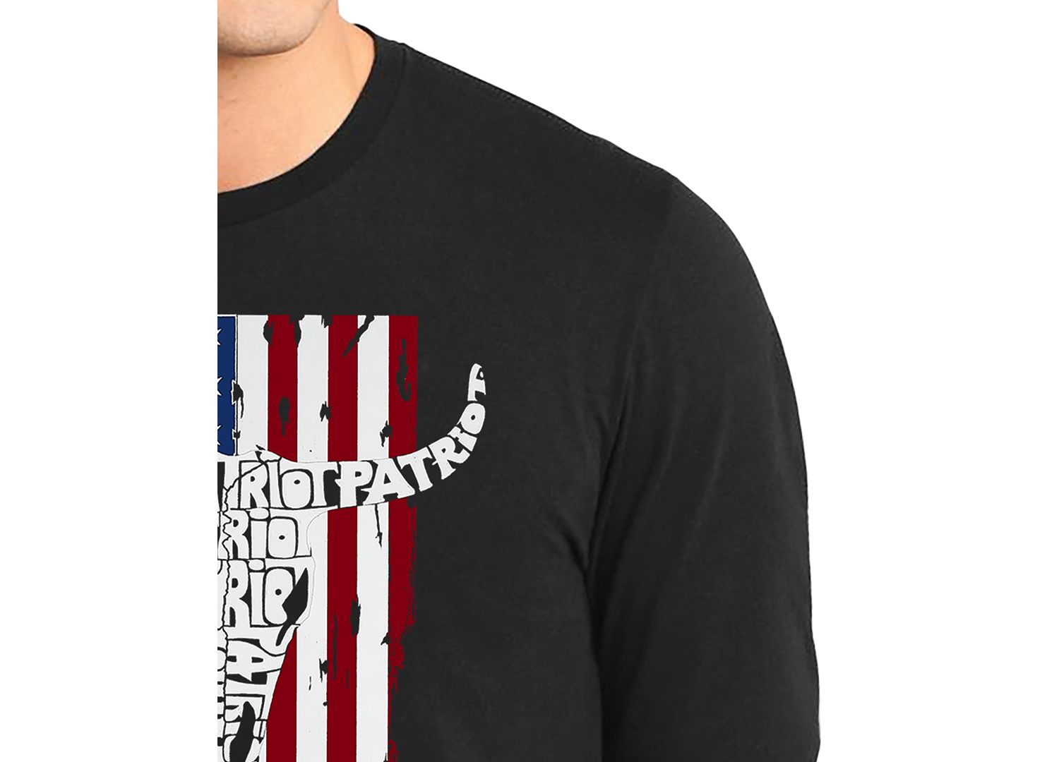 Men's Patriot Cow Skull Word Art Long-Sleeve T-Shirt
