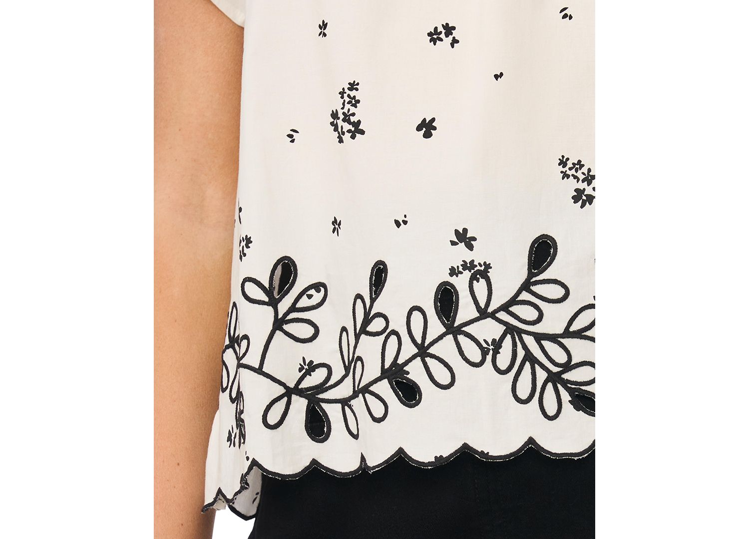 Women's Embroidered Flutter-Sleeve Top