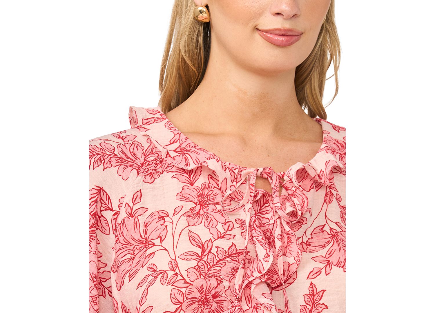 Women's Printed Crewneck Ruffle Front Top