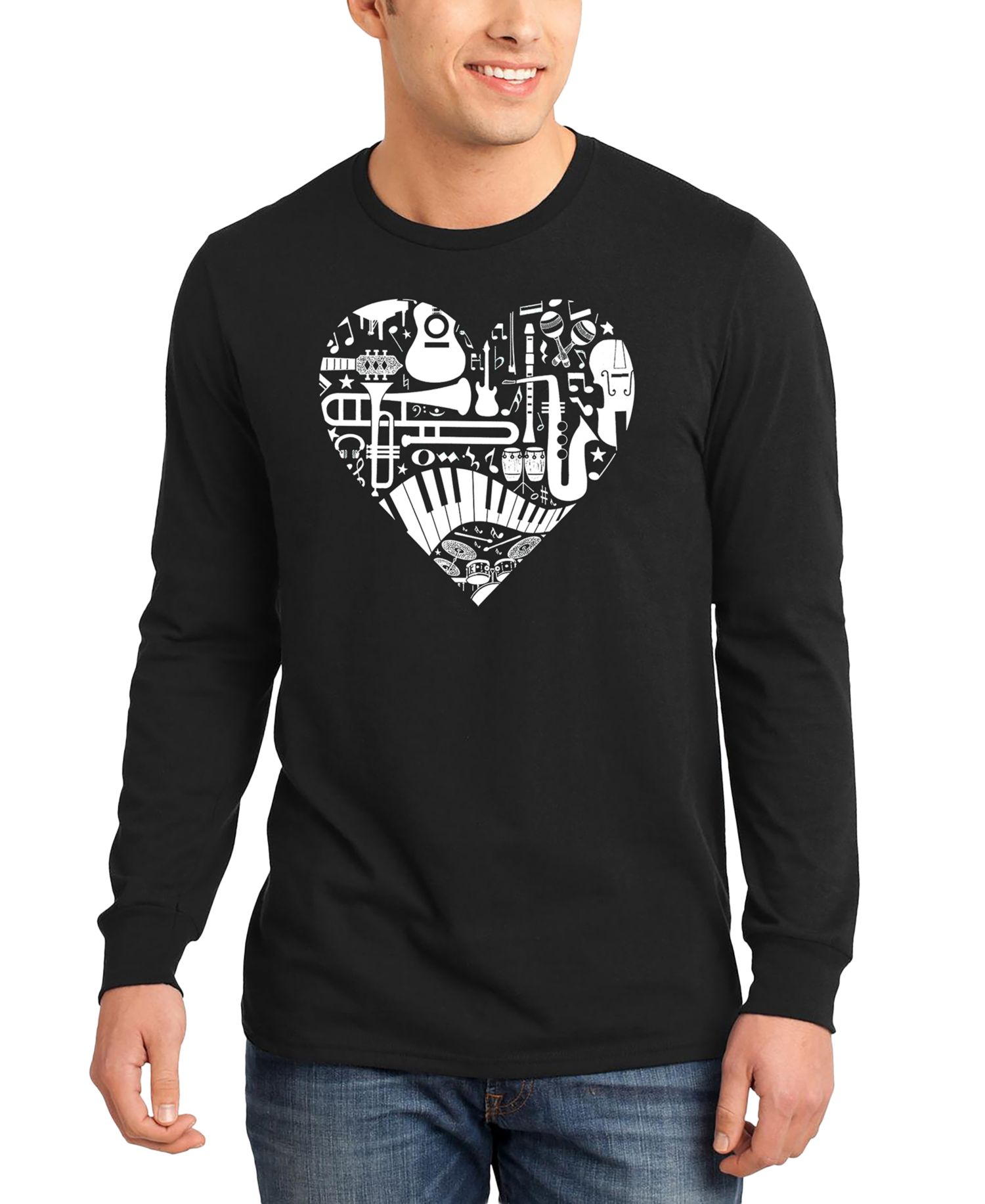 Men's Music Instruments Heart Word Art Long-Sleeve T-Shirt