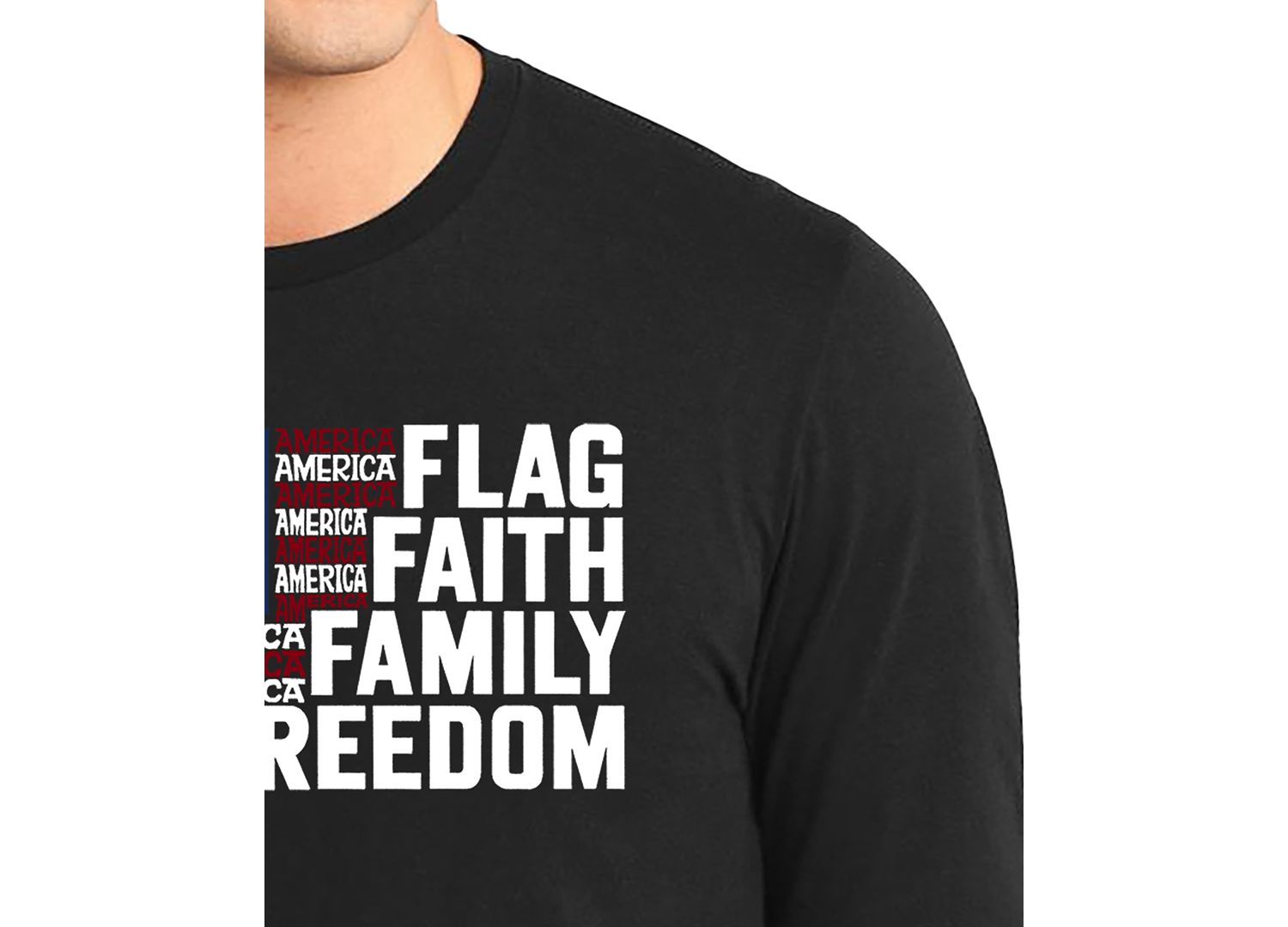 Men's Flag Faith Family Freedom American Flag Word Art Long-Sleeve T-Shirt