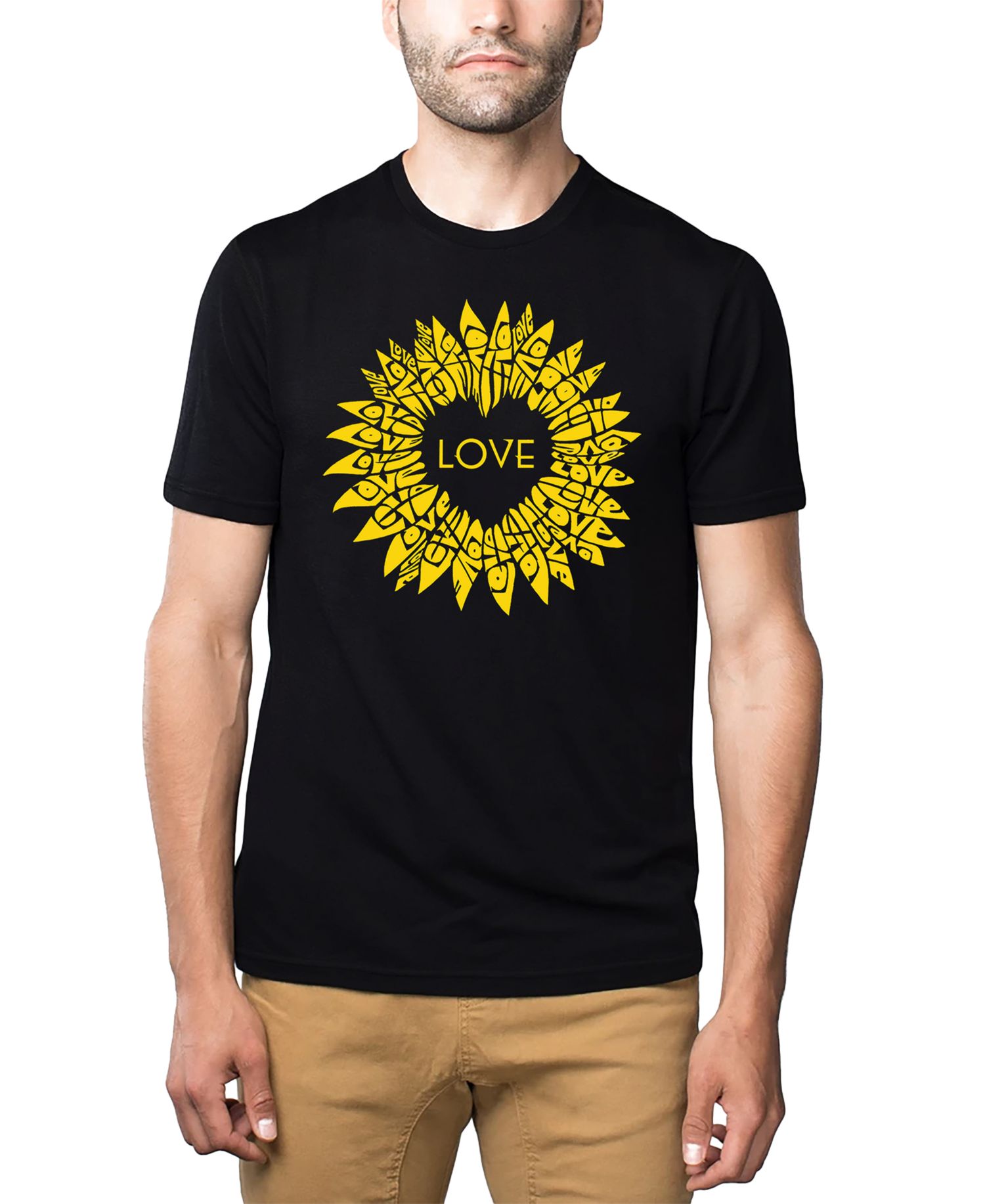 Men's Love Sunflower Word Art Cotton and Polyester Blend T-Shirt