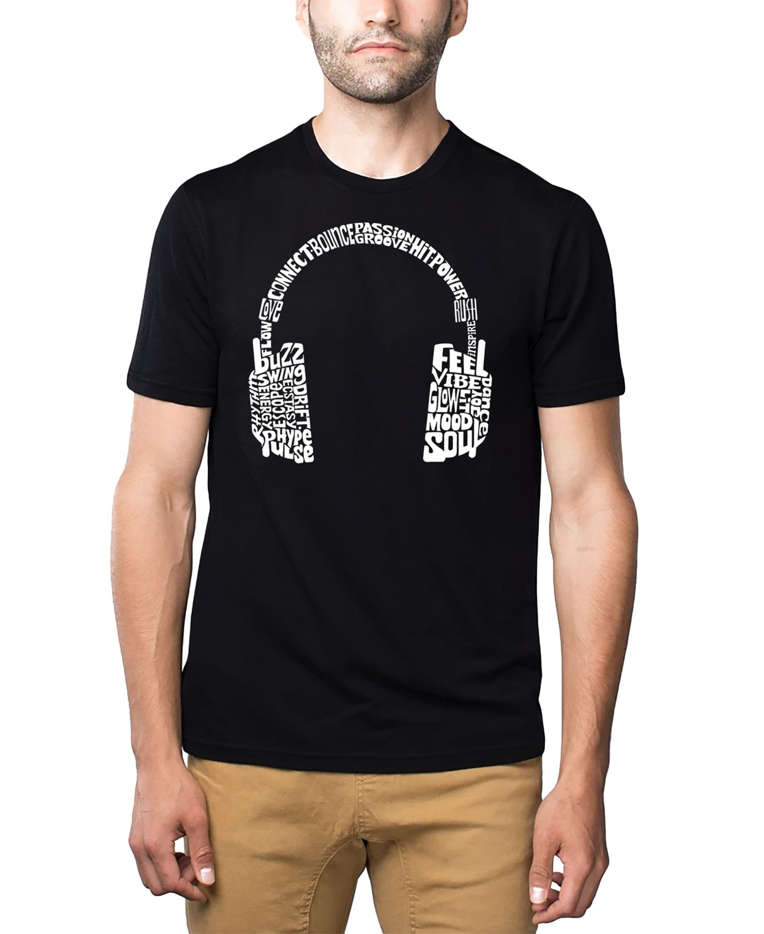 Men's Headphones Word Art Cotton and Polyester Blend T-Shirt