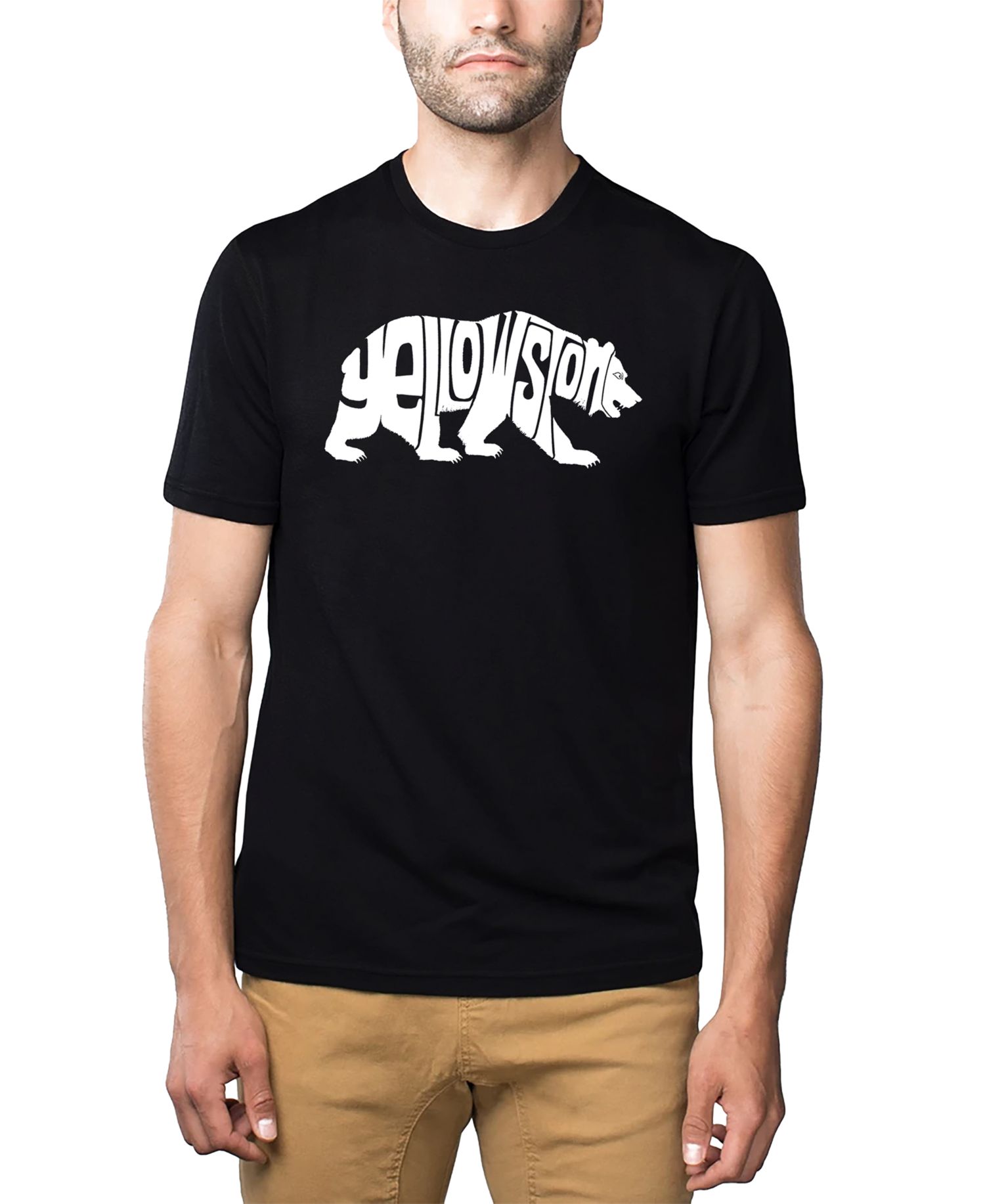Men's Yellowstone Bear Word Art Cotton and Polyester Blend T-Shirt