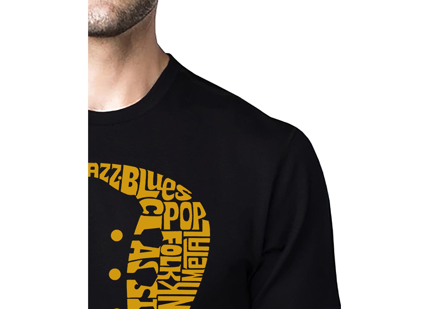 Men's Music Genres Guitar Neck Word Art Cotton and Polyester Blend T-Shirt