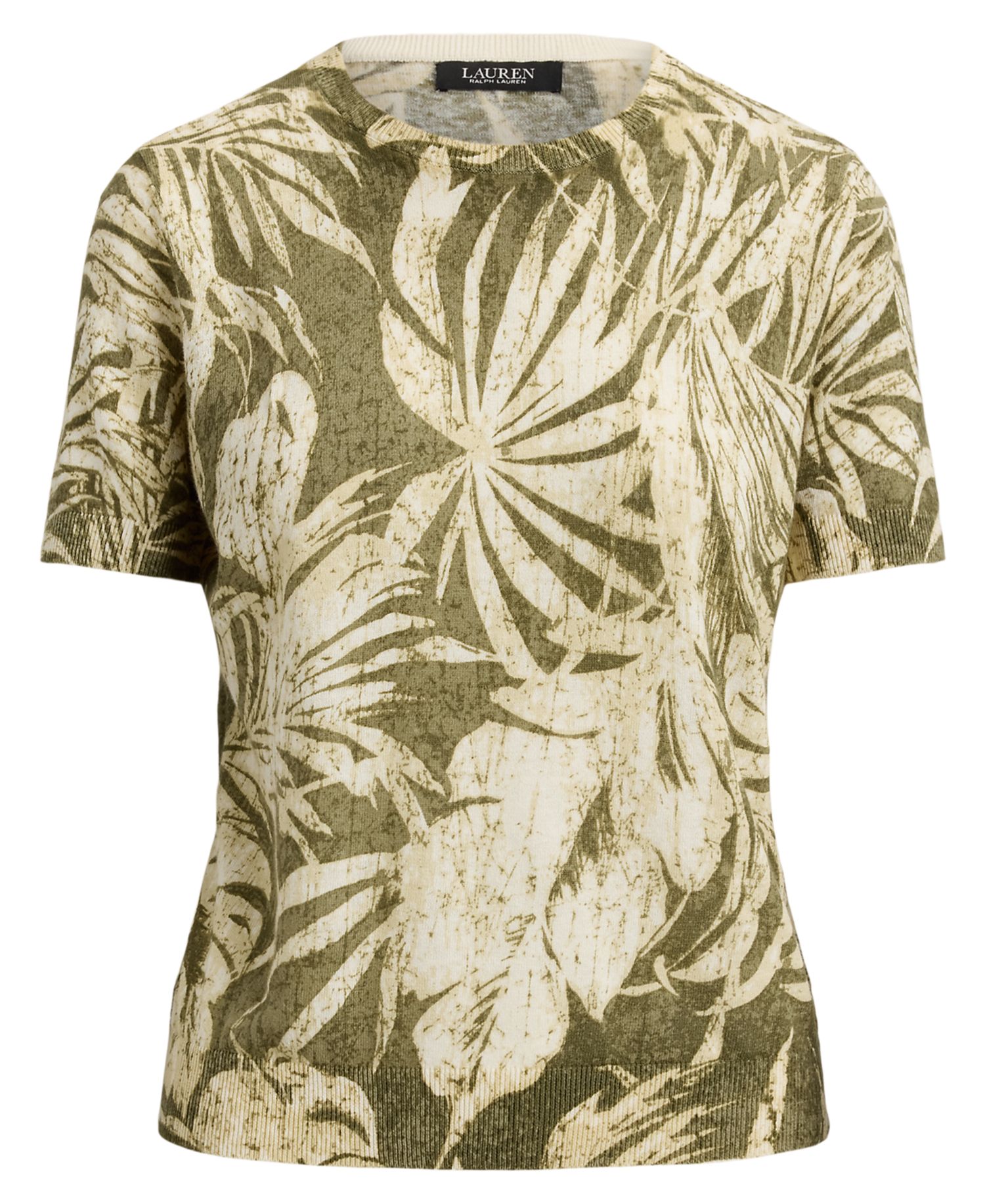Petite Palm Frond Print Short-Sleeve Sweater