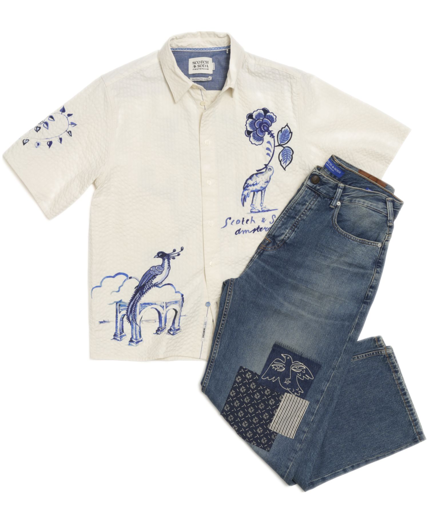 Men's Delfts Blauw Artwork Camp Collar Shirt