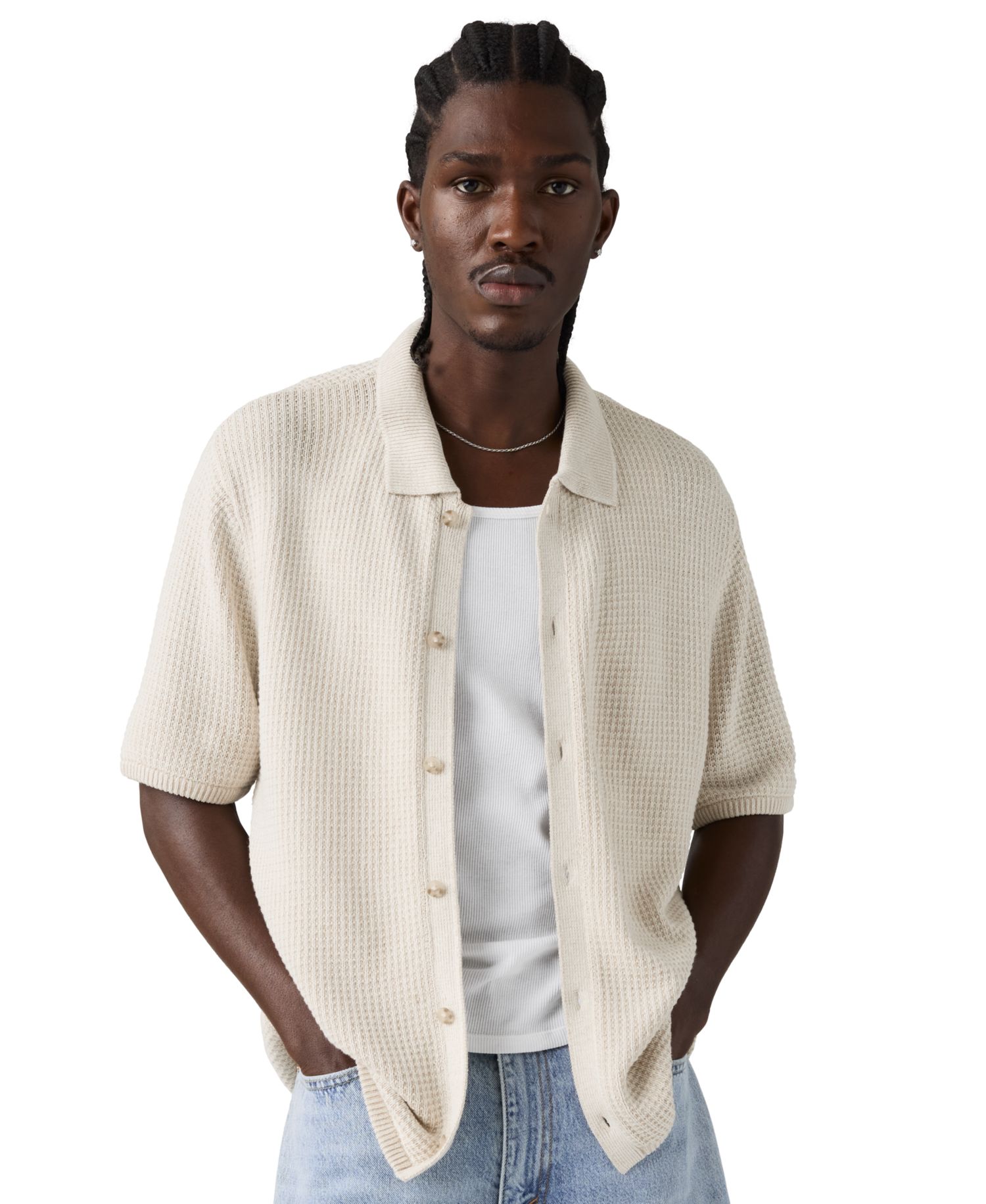 Men's Premium Short-Sleeve Knit Camp Shirt