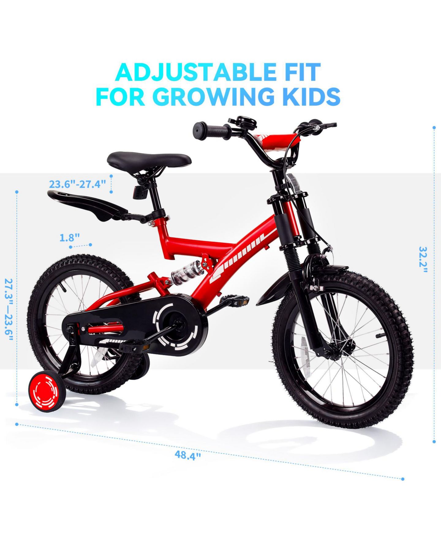 Детская игрушка SUGIFT 18" Kids Bike with Adjustable Seat, Dual Brakes & Training Wheels, Ages 6–9, цвет: Красный — фото 3