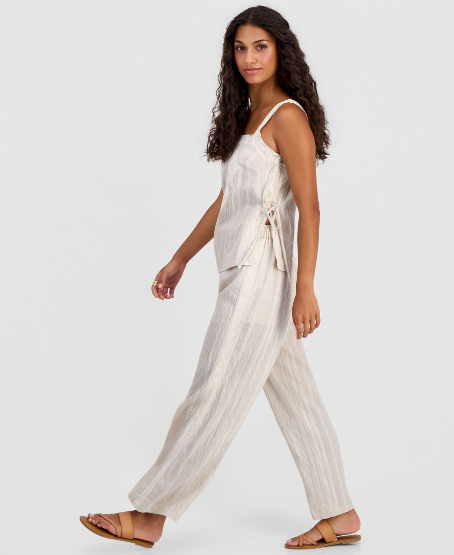 Petite Lace Trim Tie-Side Sleeveless Top