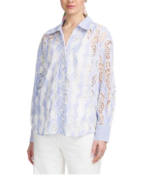 Женская рубашка ELLE Collection Lace Striped, цвет: Синий белый
