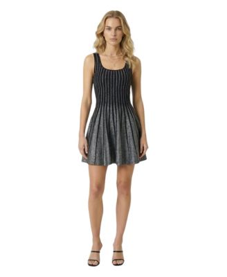 Modenaire Women's Sleeveless Rib-Knit Flared Mini Dress - Black/silver