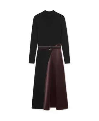 Reiss - Black/burgundy Colour-block Knitted Midi Dress, M