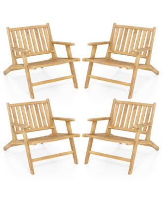 4PCS Teak Wood Outdoor Reclining Chair w/ Comfortable Backrest and Armrests