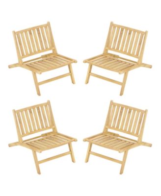 4PCS Teak Wood Outdoor Reclining Chair Natural Mid Century Accent Chair w/ Backrest