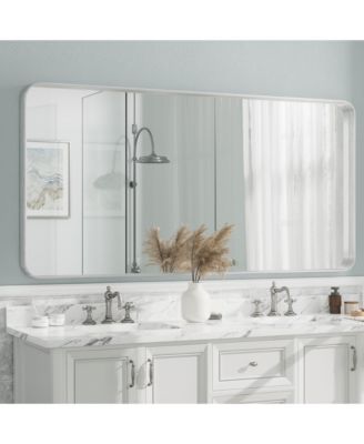 72" x 36" High-Strength Tempered Glass and Aluminum Alloy Framed Wall Decor Bathroom Vanity Mirror in Brushed Silver