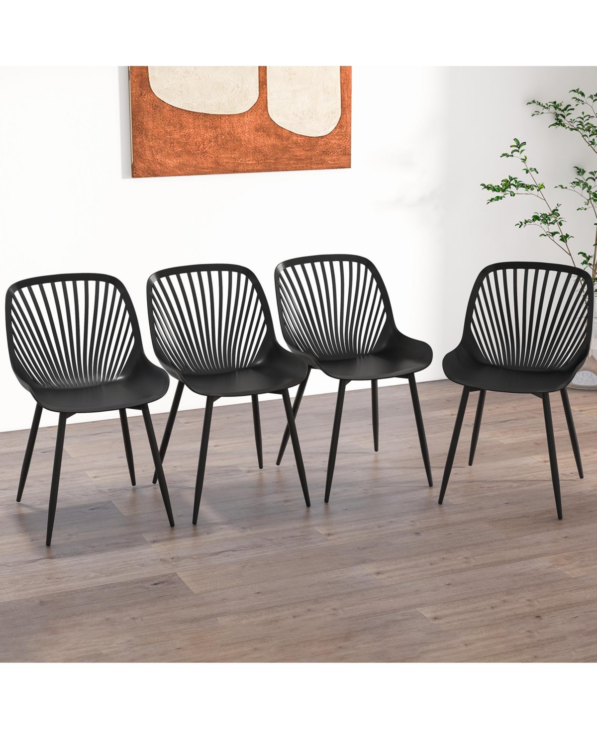 Slickblue Set of 4 Dining Room Chairs with Metal Legs, Cutout Backrest and Curved Seat for Home Office