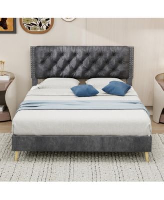 Bed Frame, with Suede Upholstered Headboard, Under Bed Storage, Wood Slats Support, No Box Spring Needed, Easy Assembly