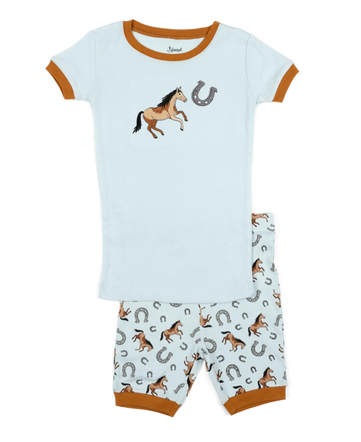 Leveret Toddler Boys Matching Family Two-Piece Cotton Pajamas - Short Sleeve Shirt and Shorts - Novelty Prints (2T-5T) - Horse light blue