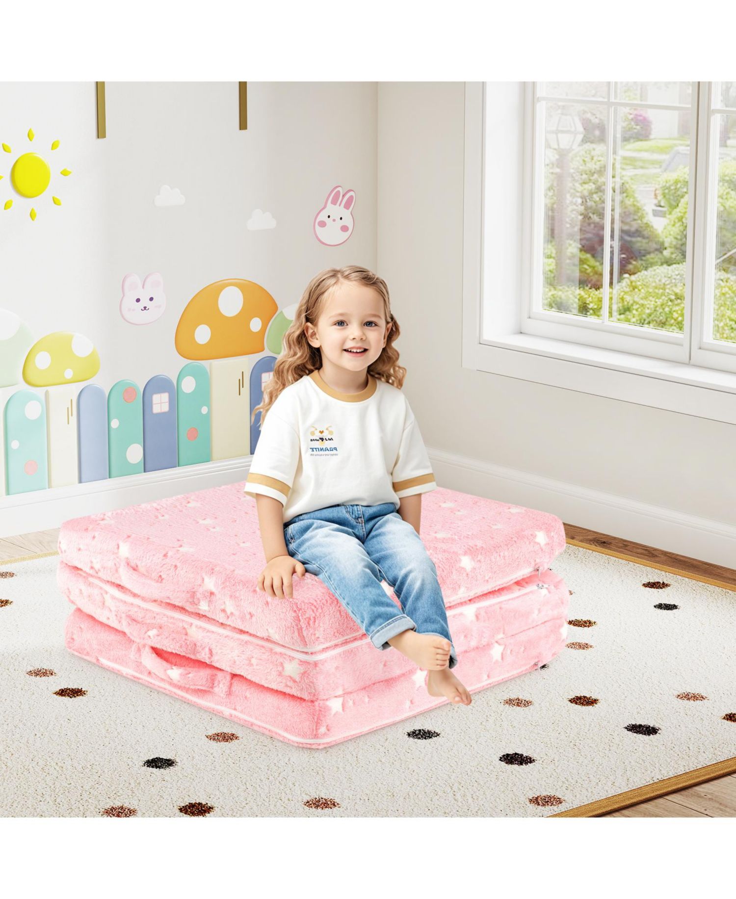 Foldable Floor Mattress for Kids with Washable Cover