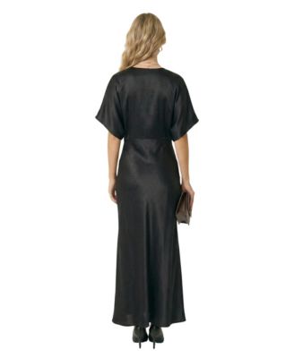 black v neck empire waist dress Black 100% Cotton Deep-V Neck Empire Waist Maxi Dress 48" / Regular (5'2"