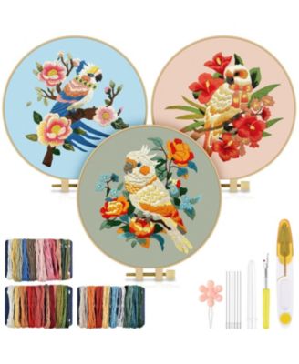 Embroidery Kit Parrot Beginners Cloth Hoops Threads