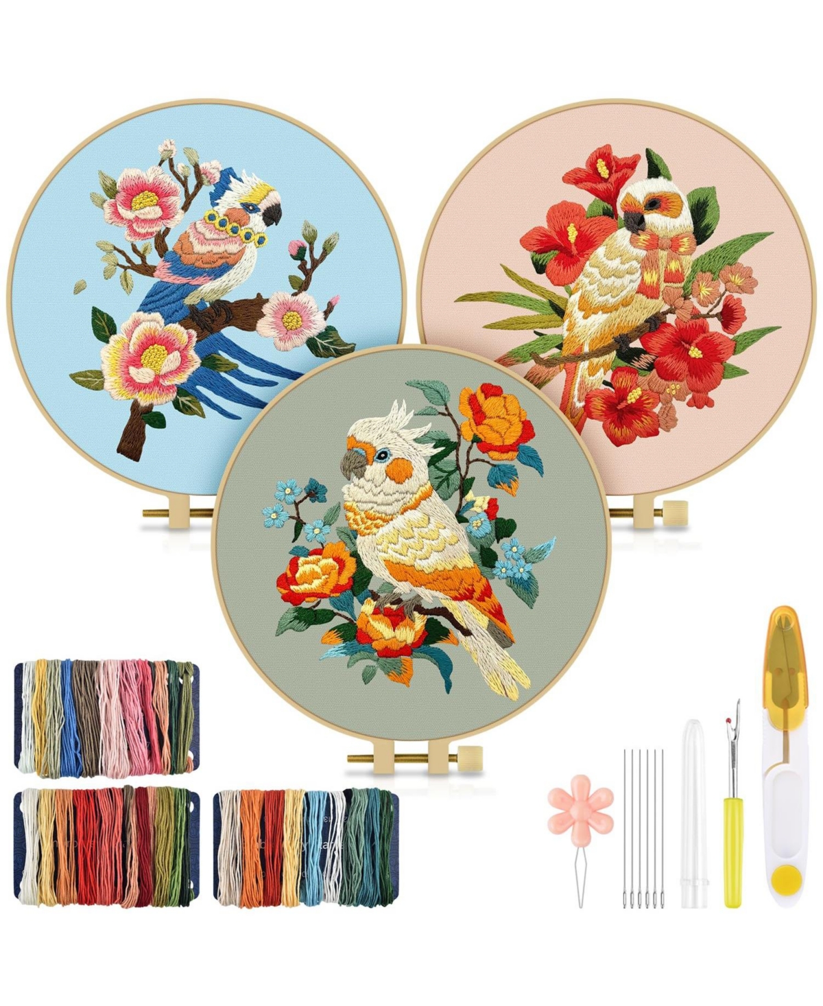 Gnuadz Embroidery Kit Parrot Beginners Cloth Hoops Threads