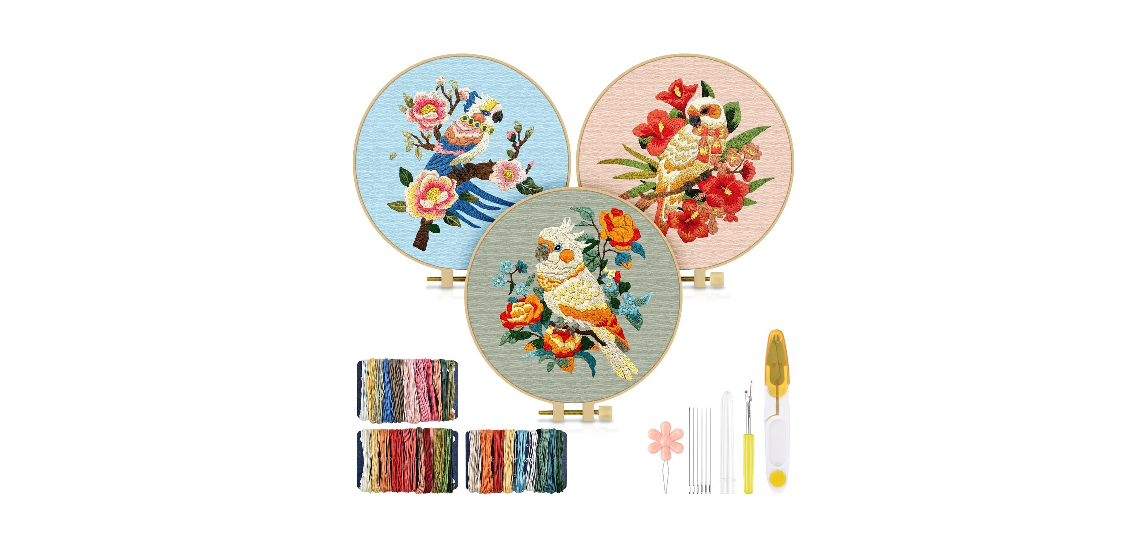 Gnuadz Embroidery Kit Parrot Beginners Cloth Hoops Threads