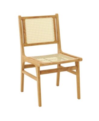 Teak Wood Dining Chair with Rattan Cane Backrest, Modern Woven Accent Seating