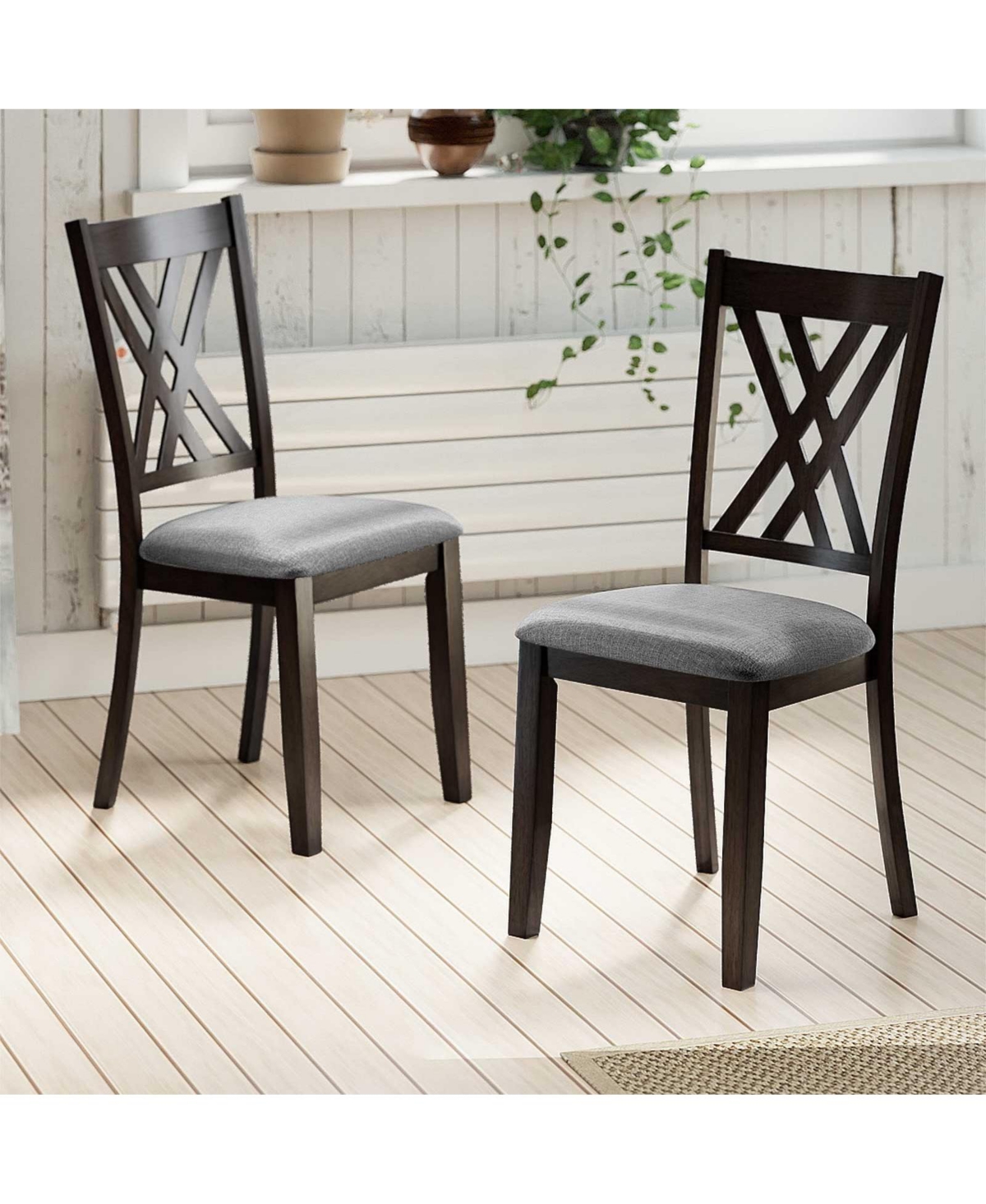Slickblue Wooden Dining Chair Set of 2 Linen Upholstered Rubber Wood Frame