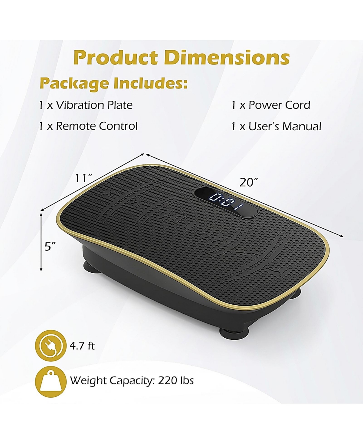 Sugift 20 in Vibration Plate Exercise Machine with 10 Speed Settings