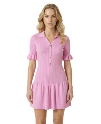 Women's Pleated Button-Front Ruffle-Hem Dress