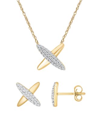 Diamond X Shape Necklace & Earrings Collection in 10k Yellow Gold