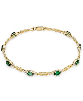 Macy's - Emerald (1-3/4 ct. t.w.) and Diamond (1/10 ct. t.w.) Link Bracelet in 14k Gold