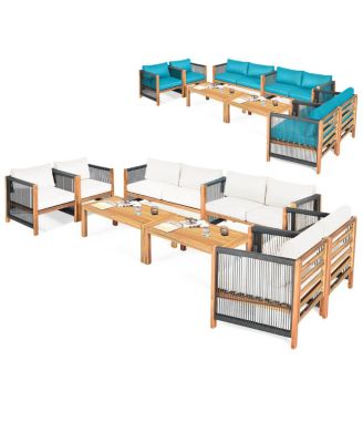 8 PCS Wood Outdoor Patio Furniture Set with Cushions   Cover Sets