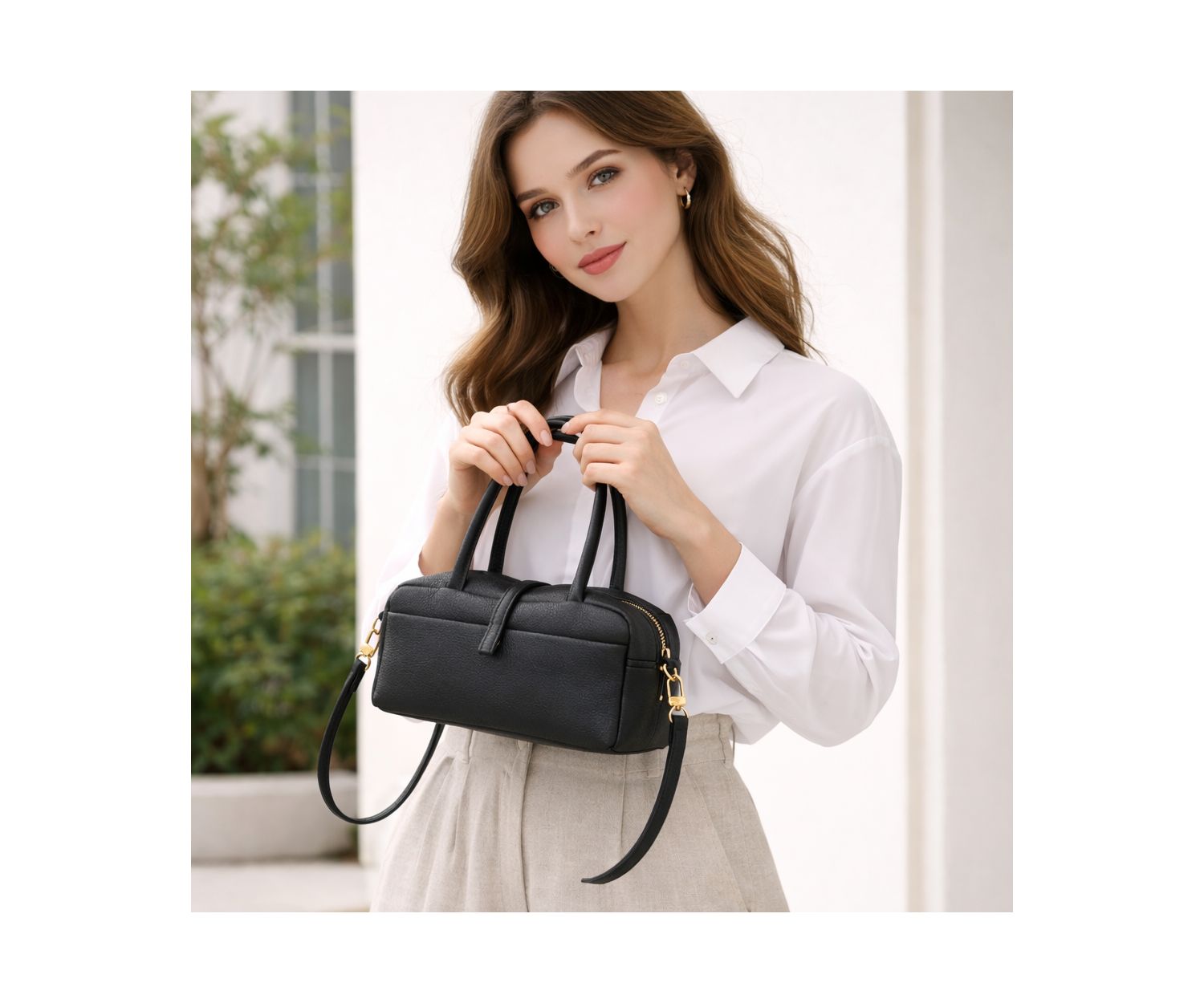 Madison Soft Pebbled Leather Mini Top Handle Satchel Crossbody Bag Small Structured Camera Handbag